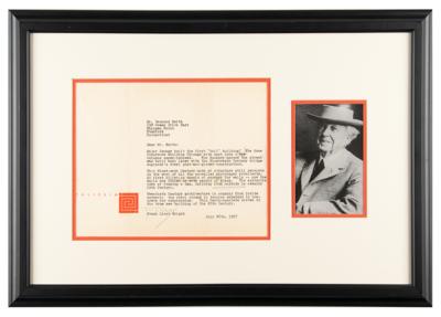 Lot #1302 Frank Lloyd Wright Typed Letter Signed