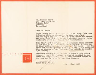 Lot #1302 Frank Lloyd Wright Typed Letter Signed - Image 2