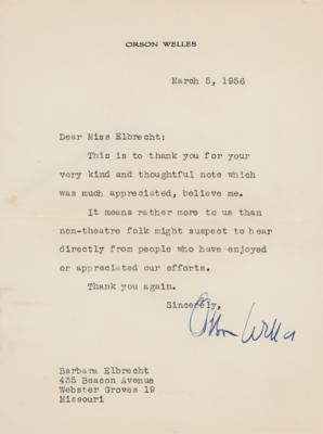 Lot #1780 Orson Welles Typed Letter Signed