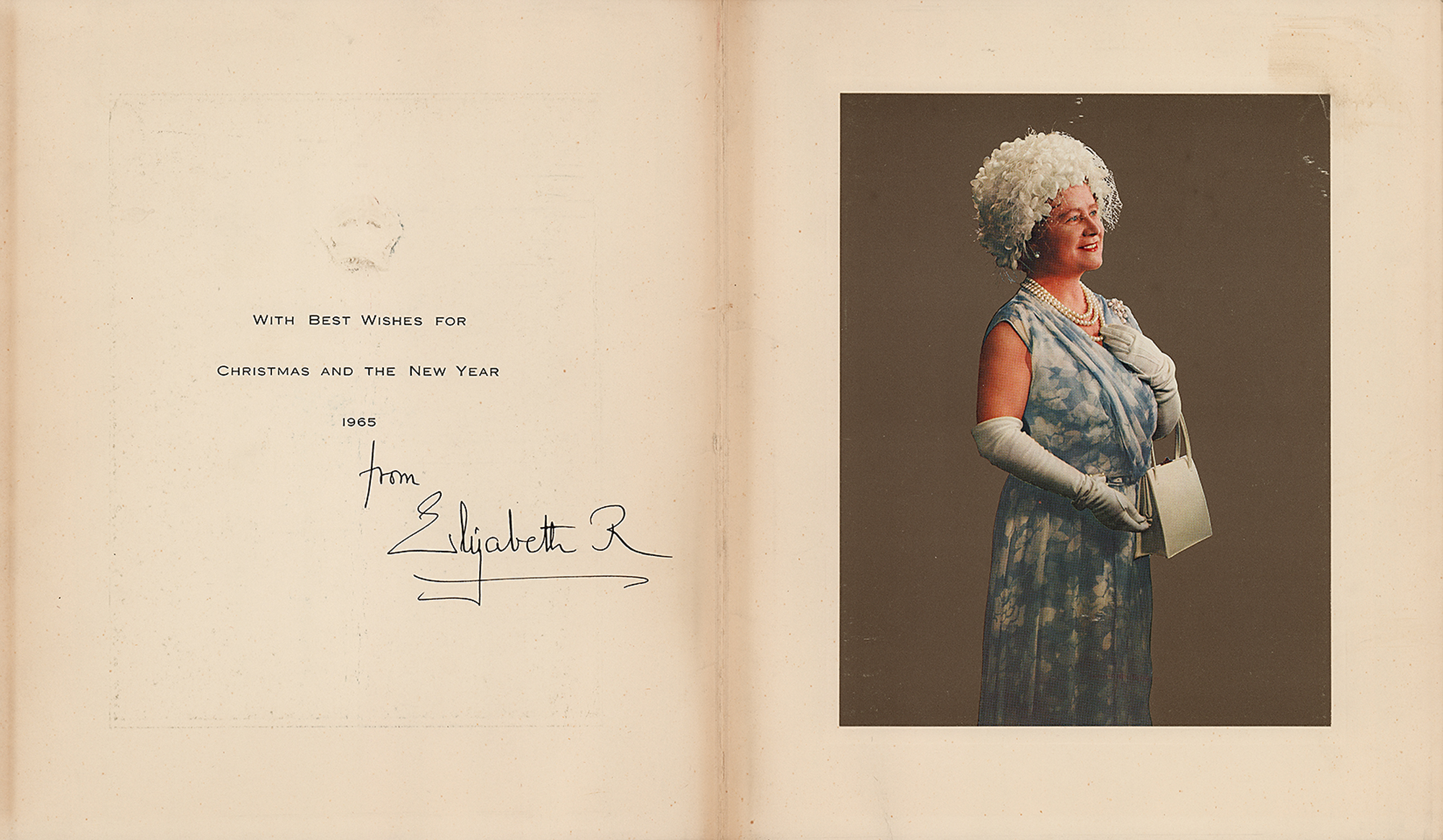 Lot #1156 Elizabeth, Queen Mother Signed Christmas Card (1965)