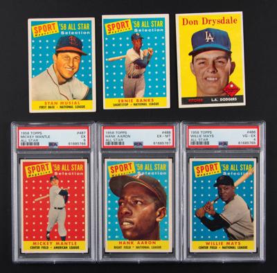 Lot #1825 1958 Topps Baseball Lot of (6) HOFers with Mantle, Mays, and Aaron - Image 1