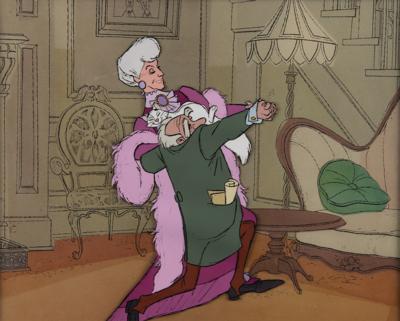 Lot #1466 Madame Bonfamille and Georges Hautecourt production cel from The Aristocats (Art Corner Cel with Original Matting and Gold Seal on Back)
