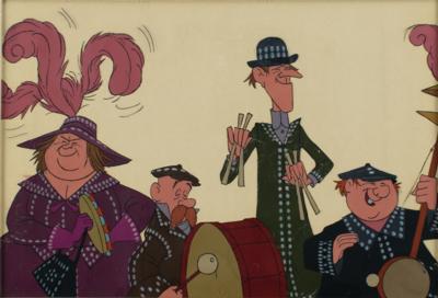 Lot #1379 The Pearly Band production cel from Mary Poppins (Art Corner Cel with Original Matting and Gold Seal on Back)