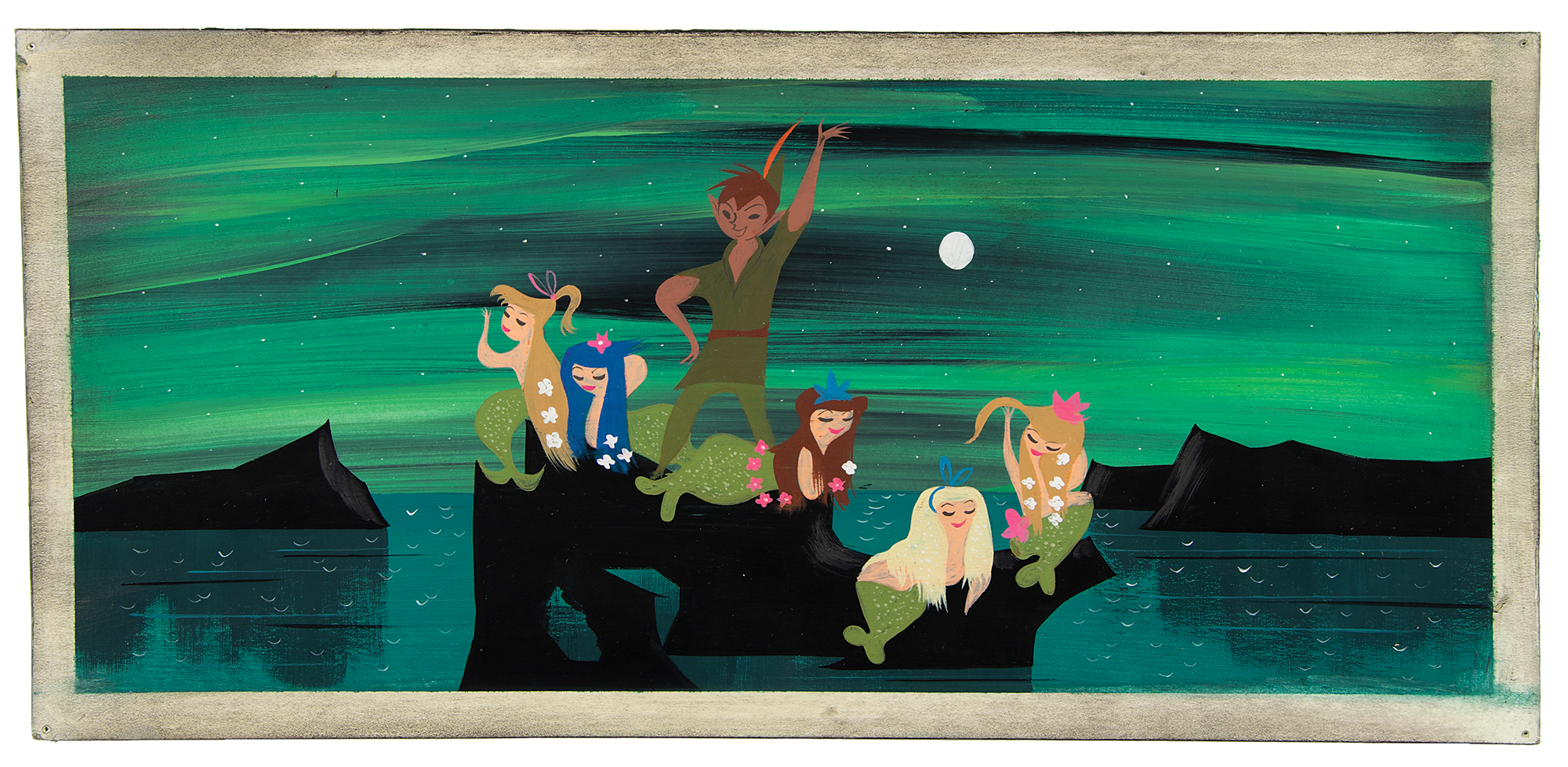 Lot #1392 Mary Blair concept painting of Peter Pan and Mermaids from Peter Pan