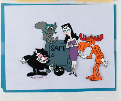 Lot #1492 Rocky, Bullwinkle, Boris, and Natasha scene cel from The Adventures of Rocky and Bullwinkle and Friends signed by Jay Ward - Image 2