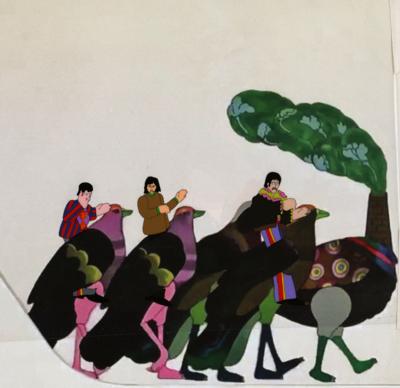 Lot #1401 John Lennon, George Harrison, Ringo Starr, and 'No. 3' production cels from Yellow Submarine