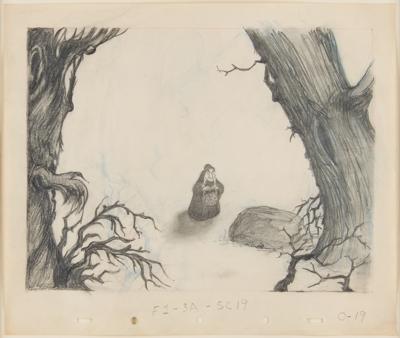 Lot #1327 Ferdinand Horvath concept production layout drawing of the Wicked Witch from Snow White and the Seven Dwarfs