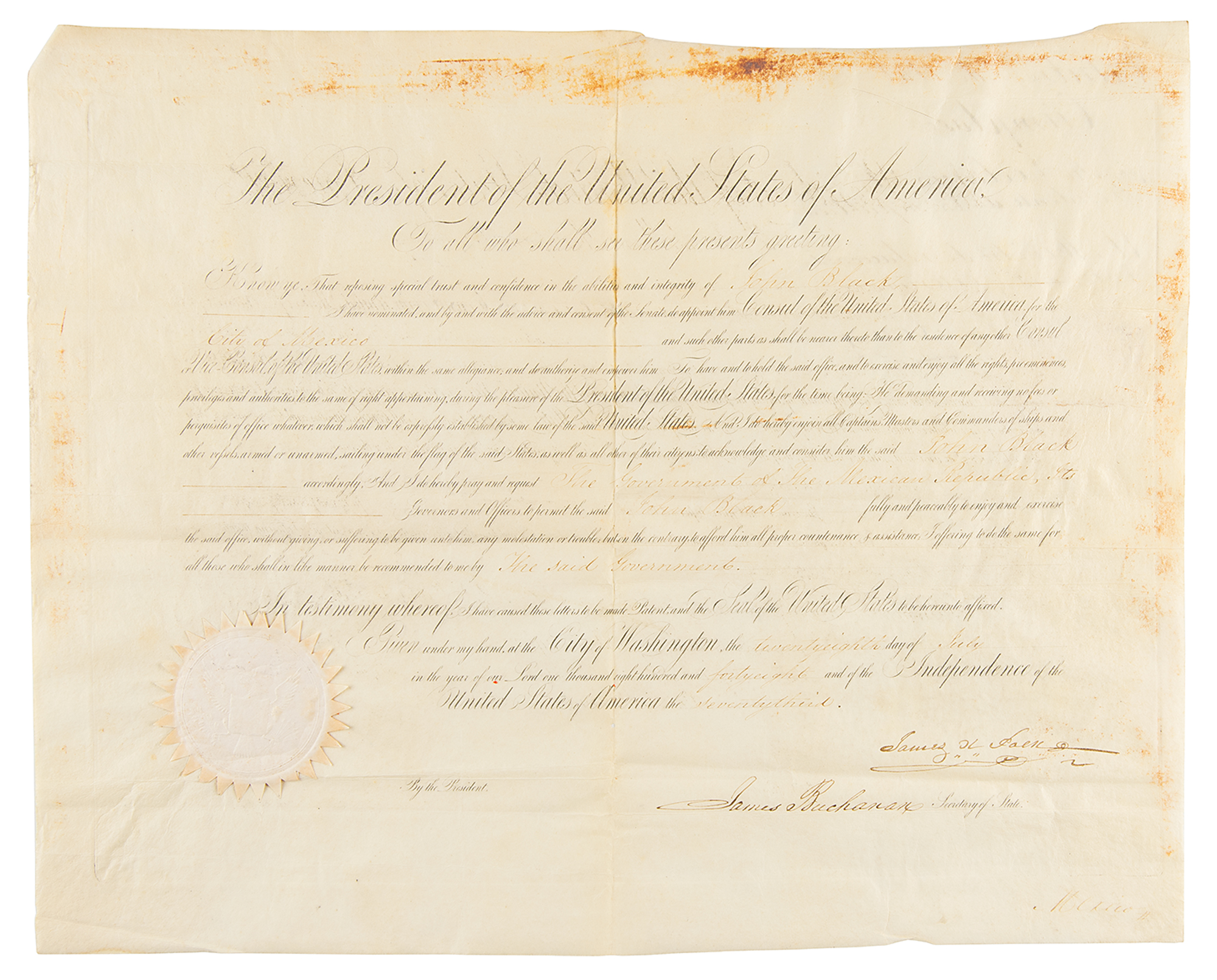 Lot #1005 James K. Polk and James Buchanan Document Signed