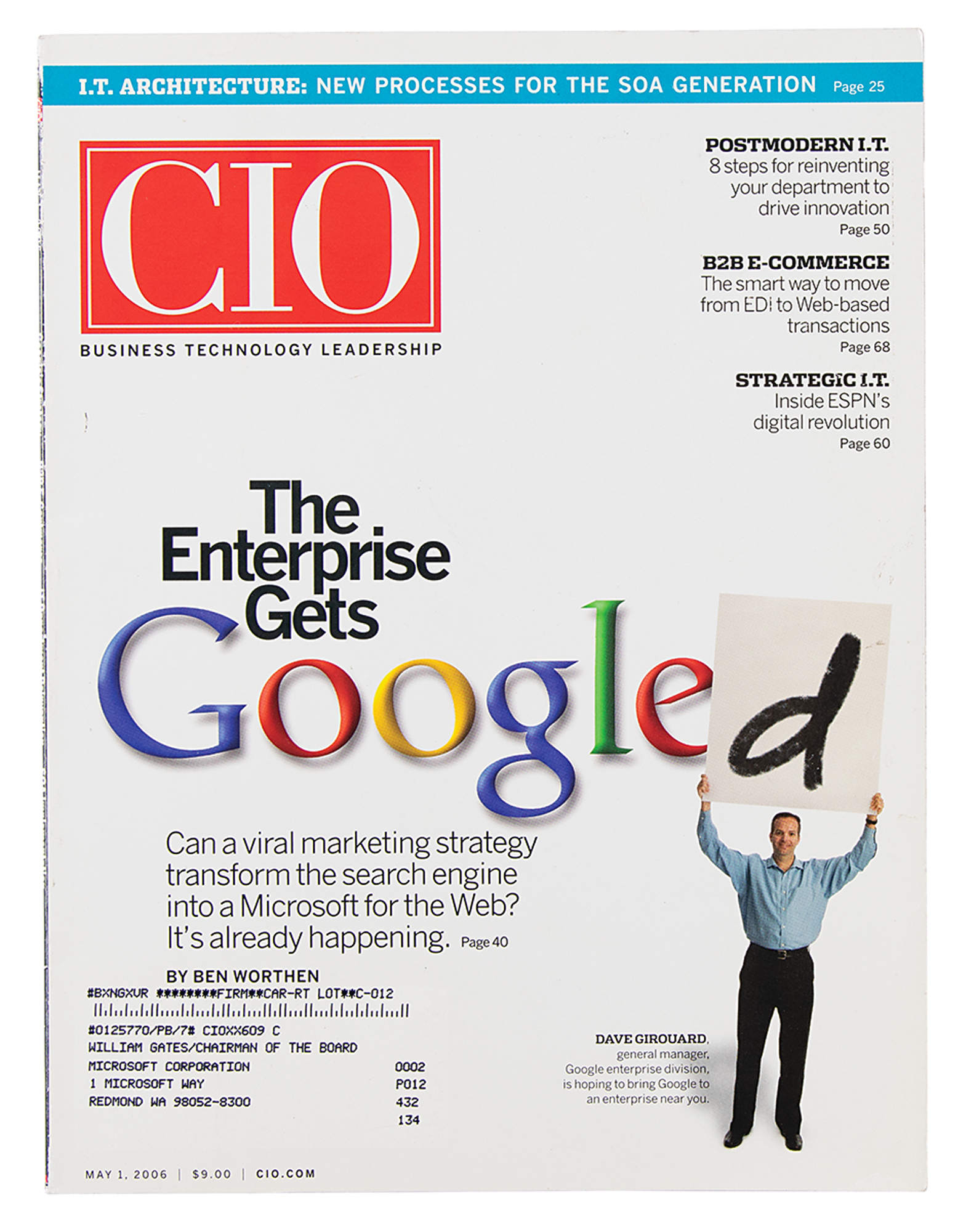 Lot #291 Bill Gates: CIO Magazine Addressed to His Microsoft Office