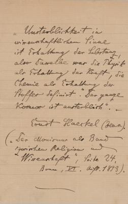 Lot #276 Ernst Haeckel Autograph Quotation Signed