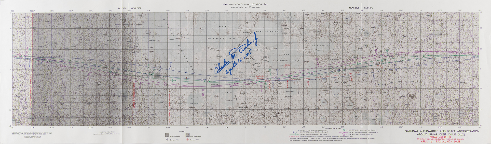 Lot #83 Charlie Duke Signed Apollo 16 Lunar Orbit Chart