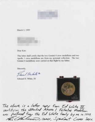 Lot #65 Apollo 1 Gold Fliteline Medallion - From the Family Collection of Apollo Astronaut Ed White II - Image 5