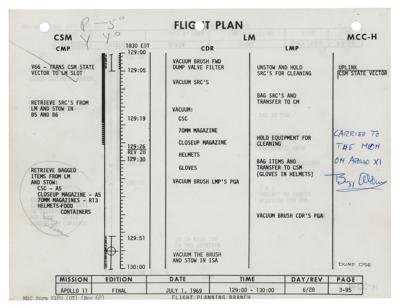 Lot #71 Buzz Aldrin's Apollo 11 Flown Flight Plan Page