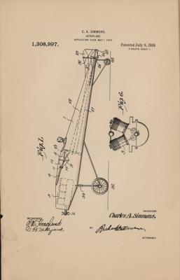 Lot #146 Charles A. Simmons Aeroplane Patent Lithograph - Image 2