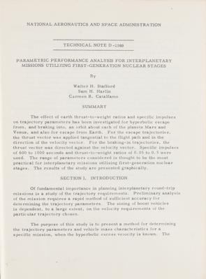 Lot #118 NASA Technical Note: Nuclear Performance Analysis for Interplanetary Missions - Image 2
