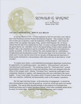 Lot #301 Ronald Wayne Signed Limited Edition Typed Manuscript
