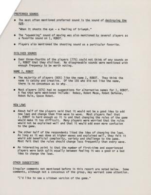 Lot #313 Atari 'I, Robot' Market Research Player Survey Reports from the collection of David Sherman - Image 11