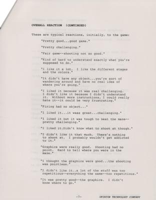 Lot #313 Atari 'I, Robot' Market Research Player Survey Reports from the collection of David Sherman - Image 3