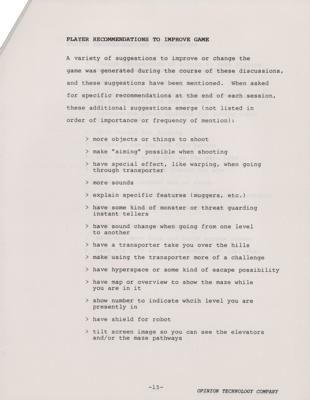 Lot #313 Atari 'I, Robot' Market Research Player Survey Reports from the collection of David Sherman - Image 6