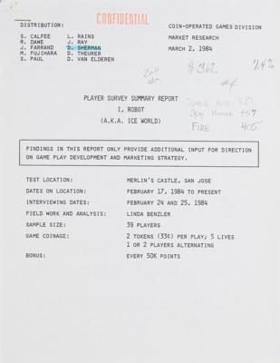 Lot #313 Atari 'I, Robot' Market Research Player Survey Reports from the collection of David Sherman - Image 8