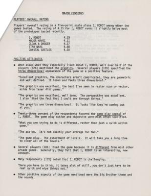 Lot #313 Atari 'I, Robot' Market Research Player Survey Reports from the collection of David Sherman - Image 9