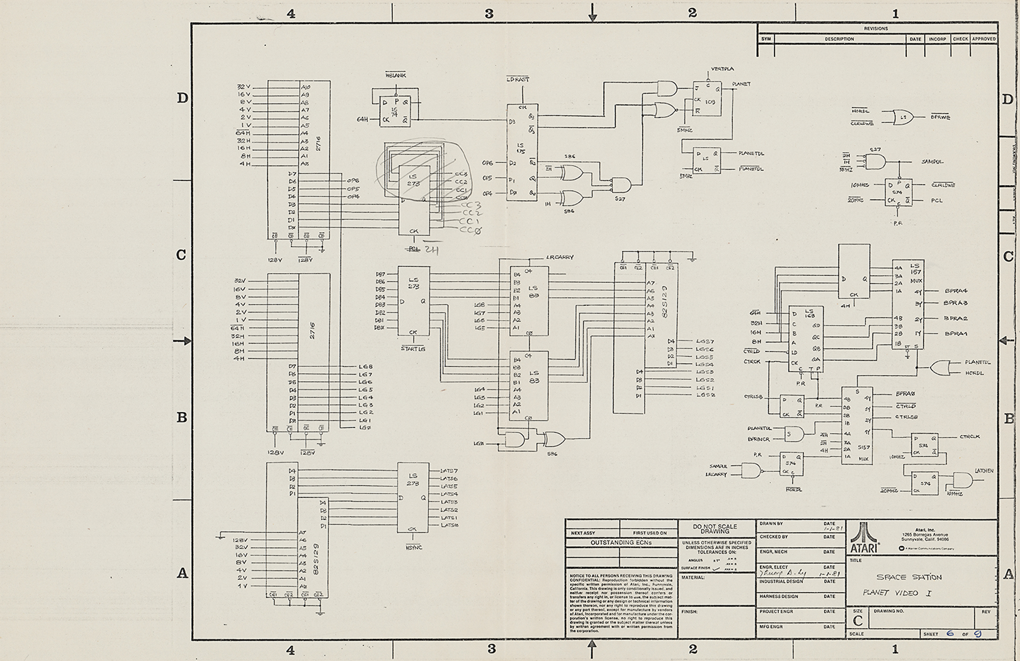 Lot #318 Atari: Space Station / Liberator Prototype Schematics (circa 1981) from the collection of David Sherman