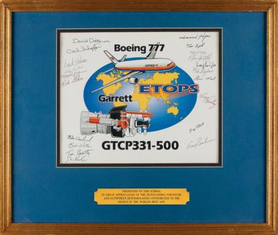 Lot #136 Aircraft Engine Turbine Bookends and Boeing 777 Signed Print - Image 2