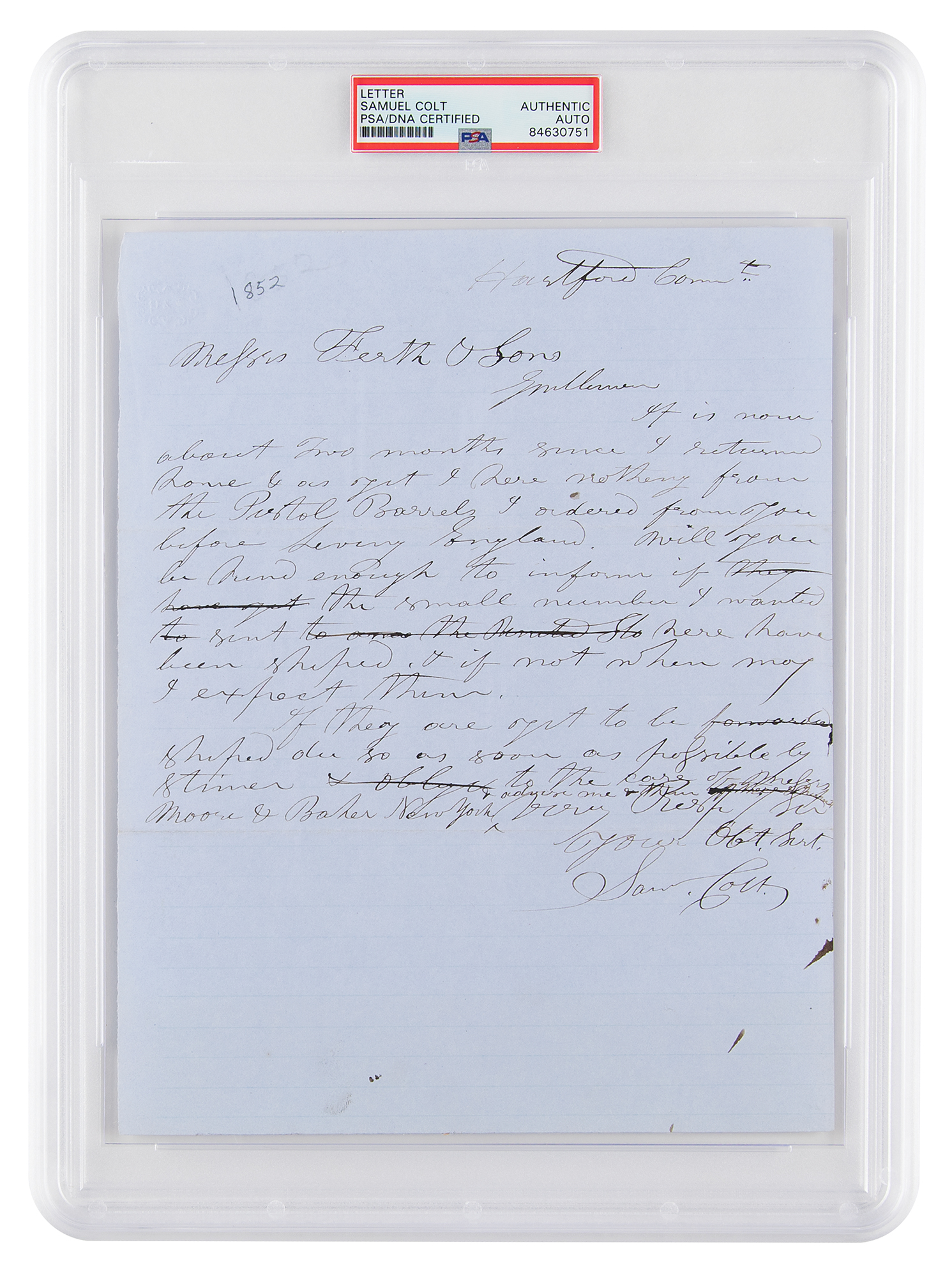Lot #6109 Samuel Colt Autograph Letter Signed