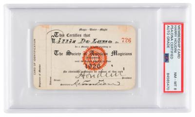 Lot #6550 Harry Houdini Signed SAM Membership Card - PSA NM-MT 8