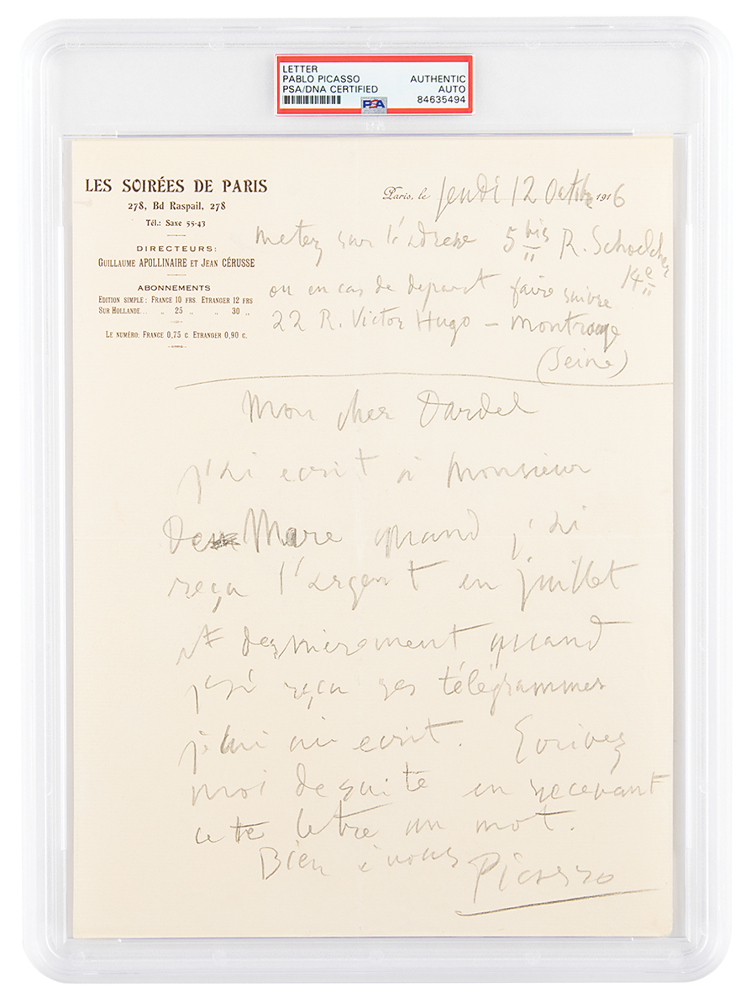 Lot #6401 Pablo Picasso Autograph Letter Signed