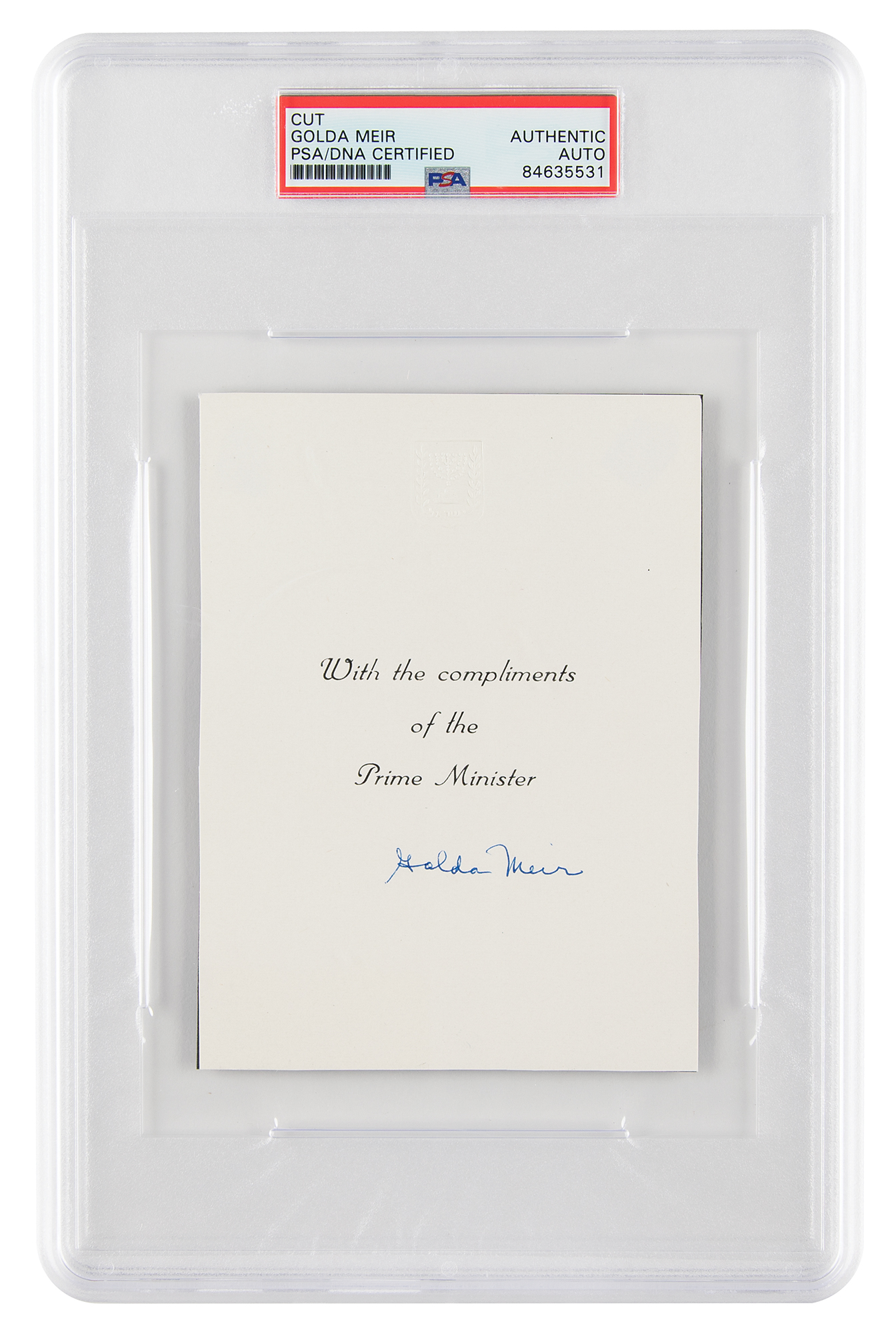 Lot #6236 Golda Meir Signed Compliments Card