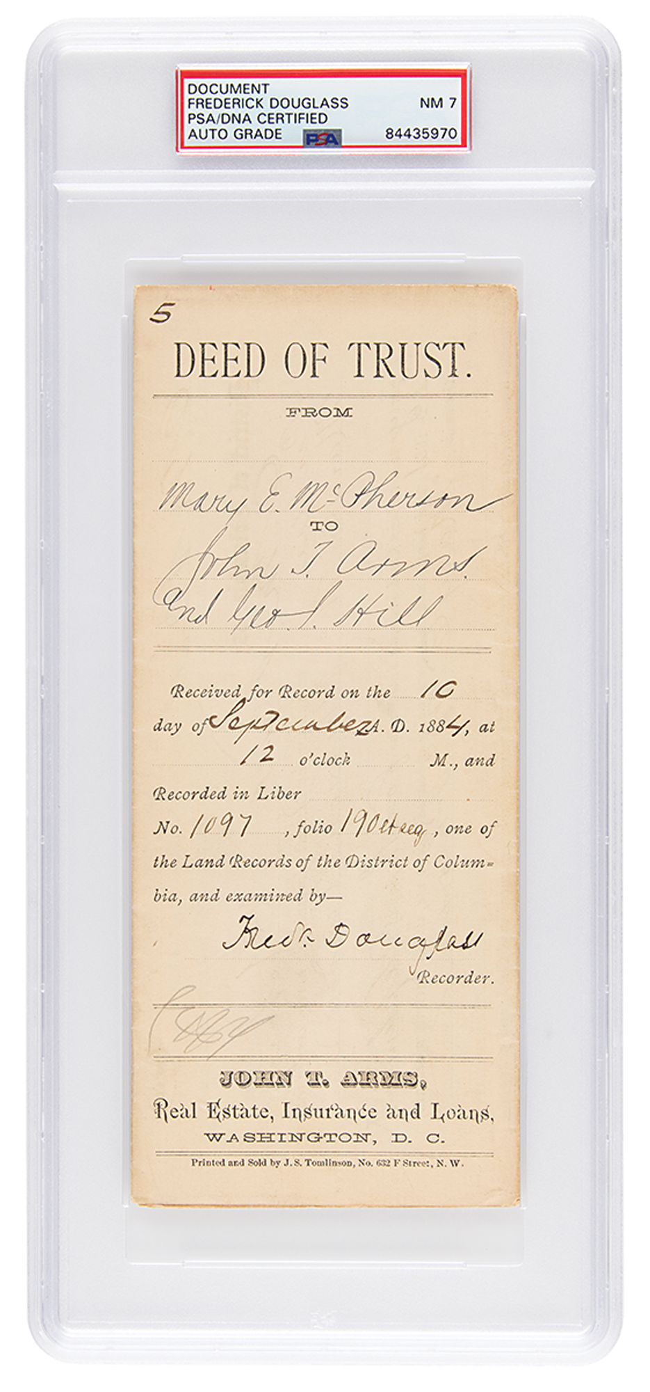 Lot #6127 Frederick Douglass Document Signed - PSA NM 7