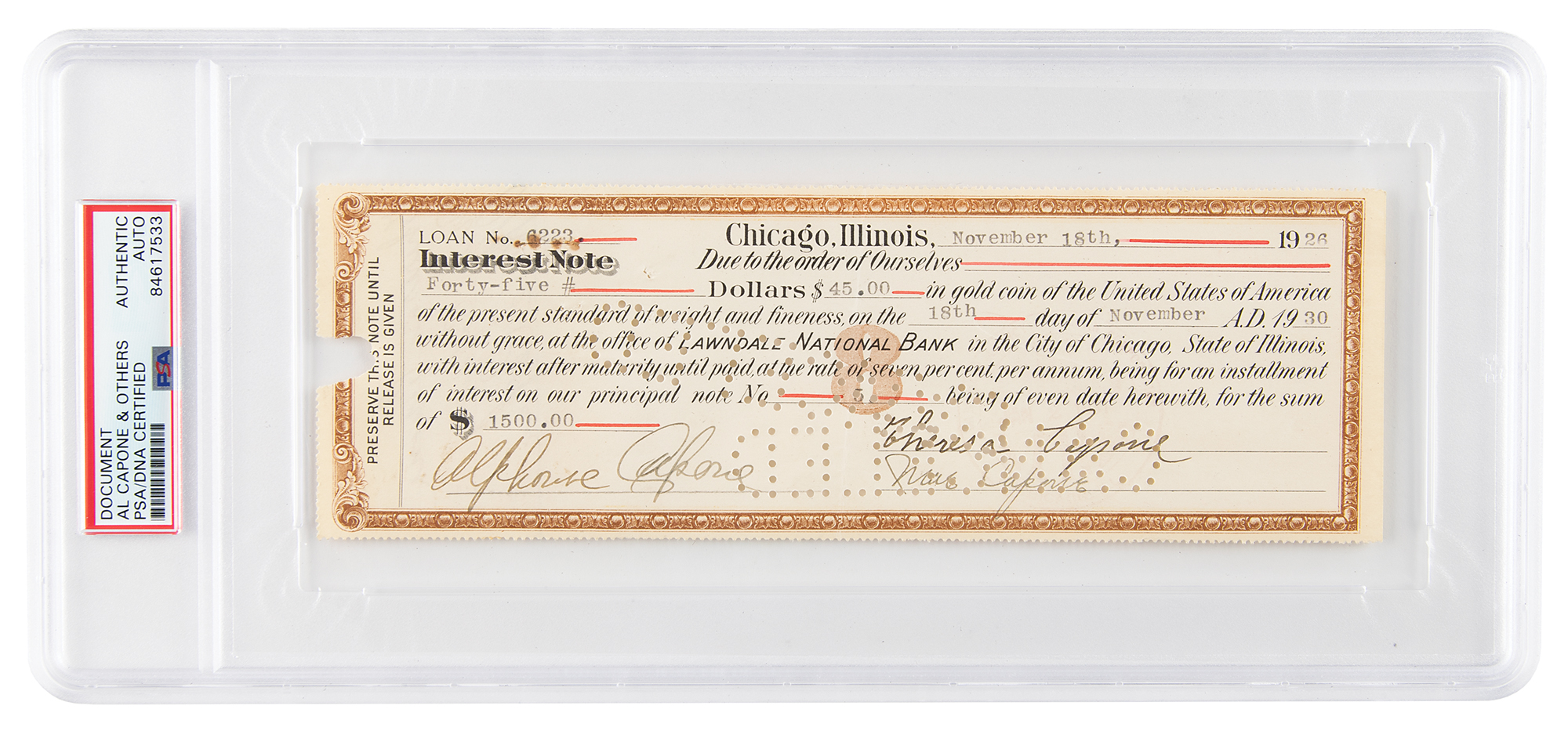 Lot #6147 Al Capone Document Signed