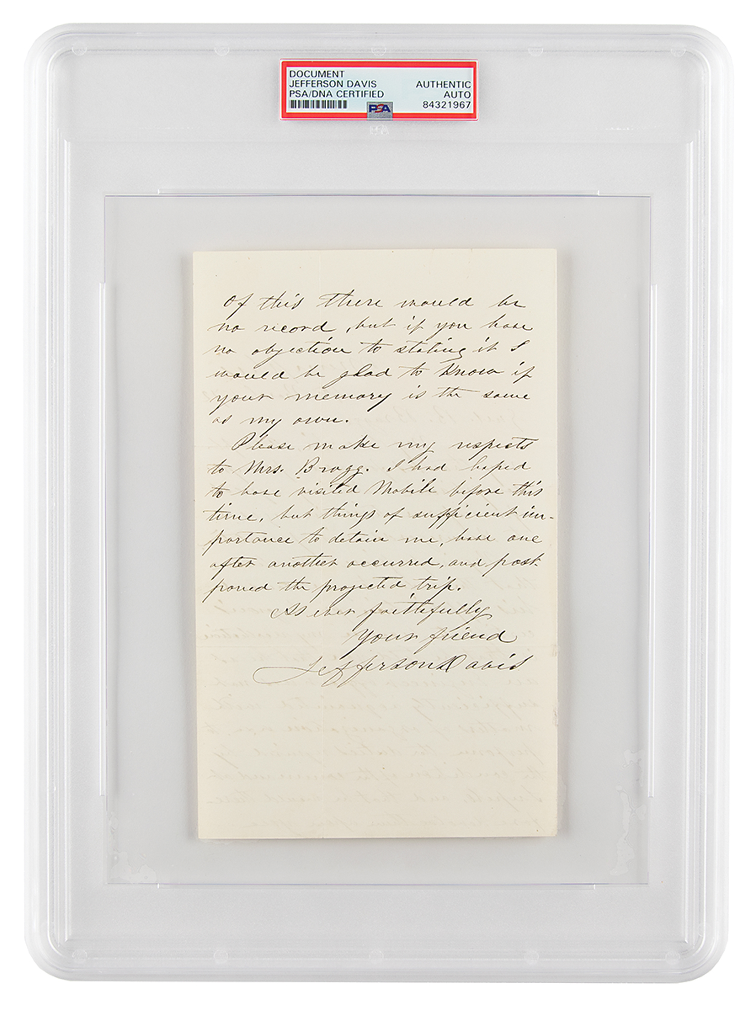Lot #6303 Jefferson Davis Autograph Letter Signed