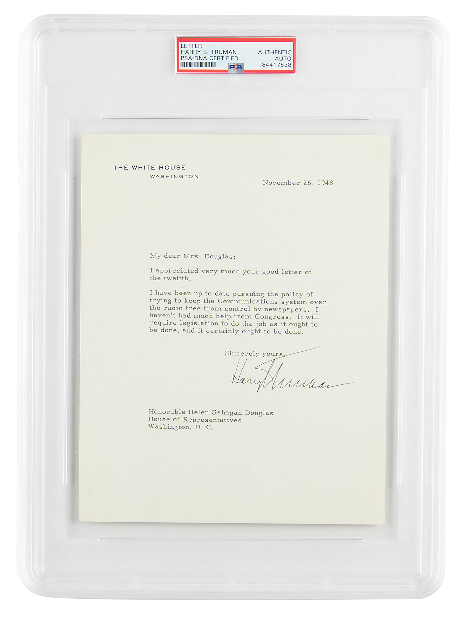 Lot #6044 Harry S. Truman Typed Letter Signed as President