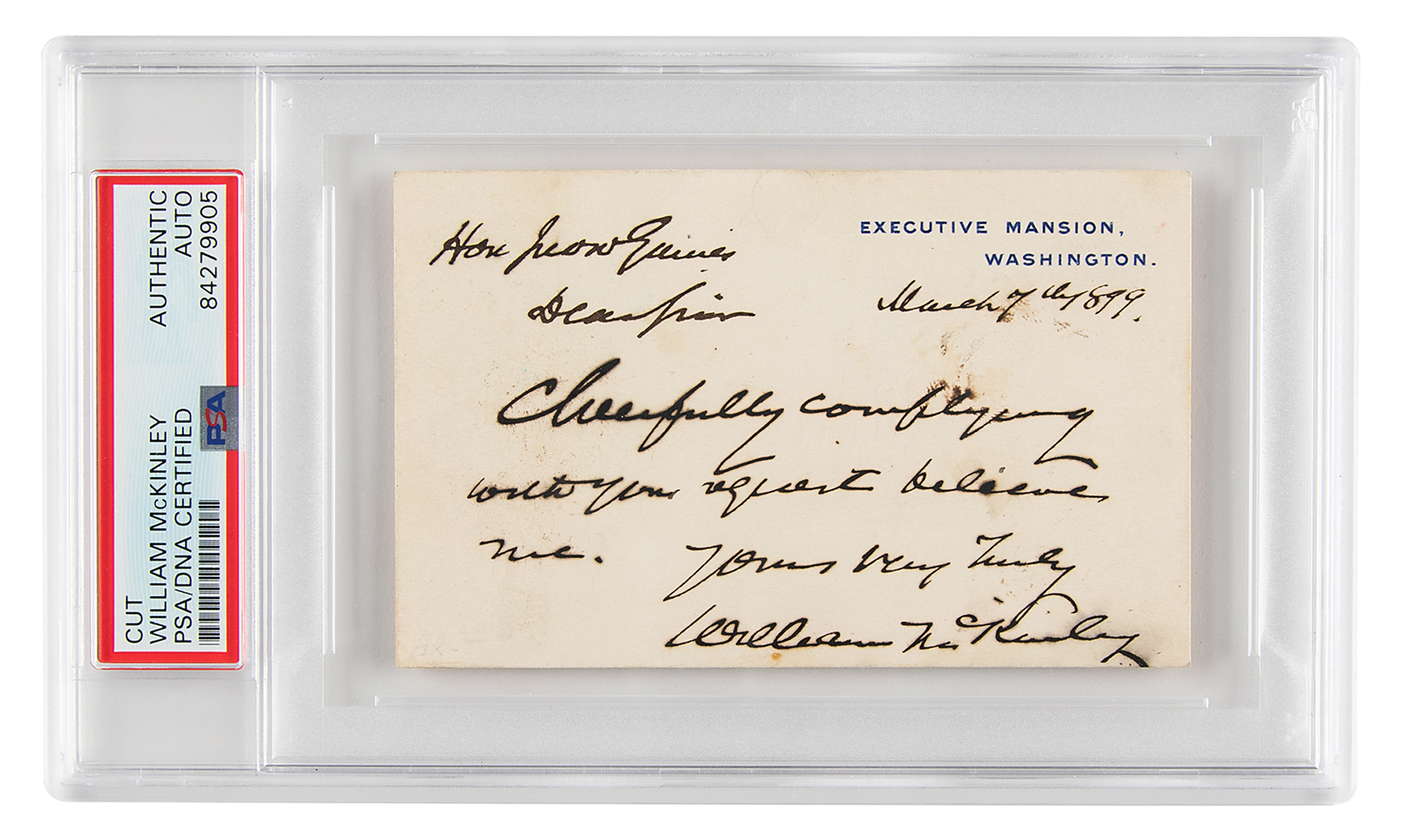 Lot #6040 William McKinley Signed White House Card