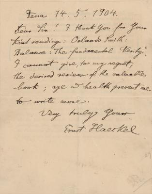 Lot #239 Ernst Haeckel Autograph Letter Signed