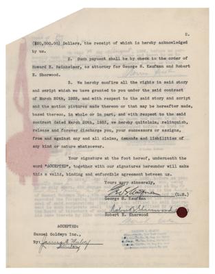 Lot #837 George S. Kaufman and Robert E. Sherwood Document Signed - Image 2