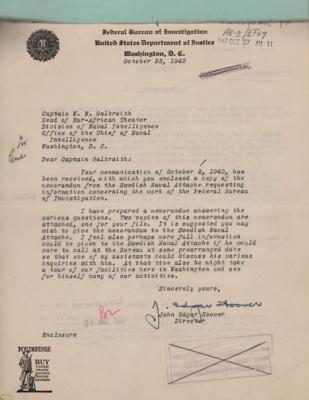 Lot #296 J. Edgar Hoover Typed Letter Signed