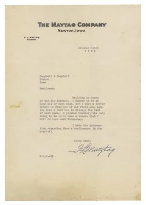 Lot #258 F. L. Maytag Typed Letter Signed