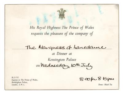 Lot #244 King Charles III Kensington Palace Dinner Invitation - Image 1