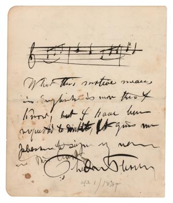 Lot #620 Theodore Thomas Autograph Musical Quotation Signed - Image 1