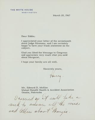 Lot #92 Harry S. Truman Typed Letter Signed as President
