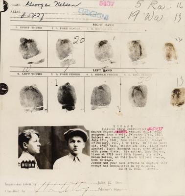 Lot #289 Baby Face Nelson Original Photographic Fingerprint Card - Image 1