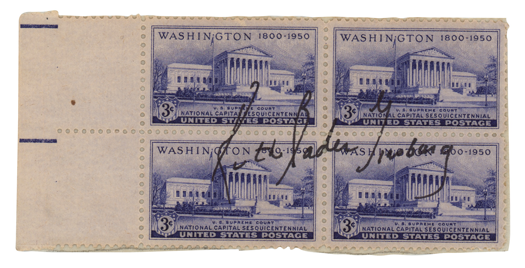 Ruth Bader Ginsburg Signed Stamp Block RR Auction