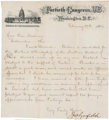 Lot #60 James A. Garfield Letter Signed