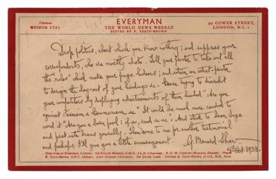 Lot #513 George Bernard Shaw Autograph Letter