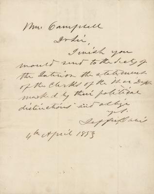 Lot #306 Jefferson Davis Autograph Letter Signed as Secretary of War (1853) - Image 1