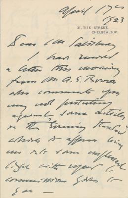 Lot #391 John Singer Sargent Autograph Letter Signed - Image 1