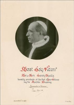 Lot #270 Pope Pius XII Signed Apostolic Blessing - Image 1